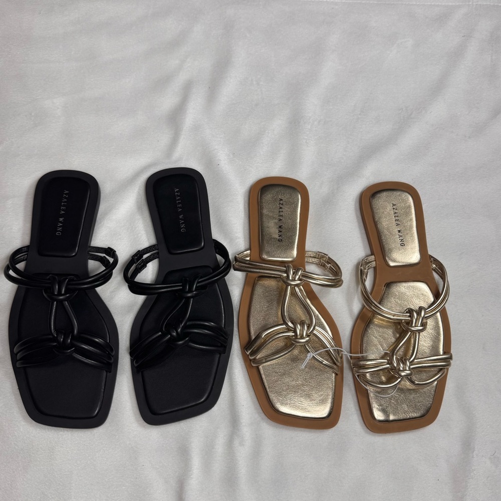 Azalea Wang Women's Black and Gold Sandals 9